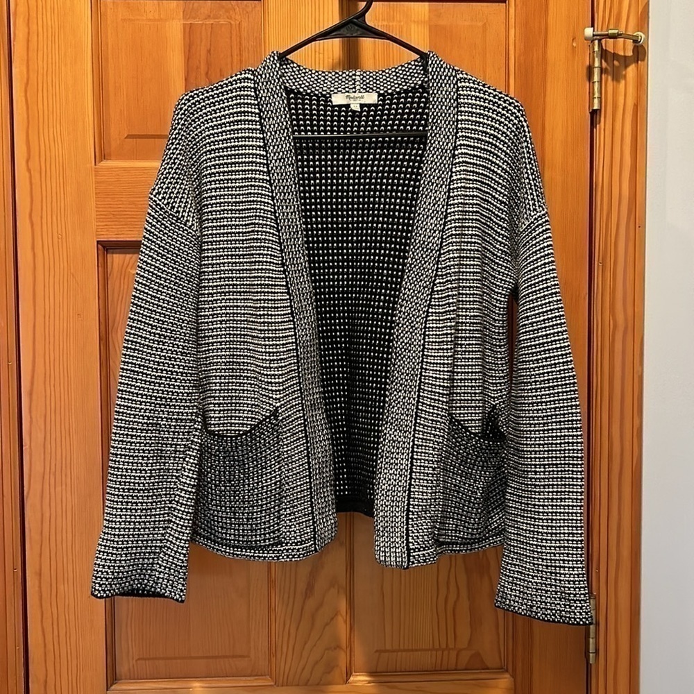 Madewell Black and White Knit Cocoon Open Front Cardigan Size XS - Picture 3 of 6